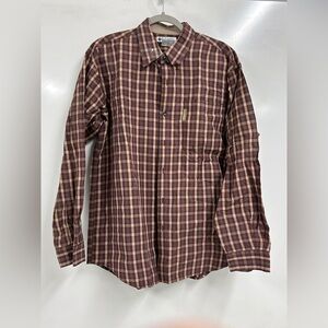 0205 Columbia Brown Plaid Button Down Shirt Long Sleeve Outdoor Casual Medium